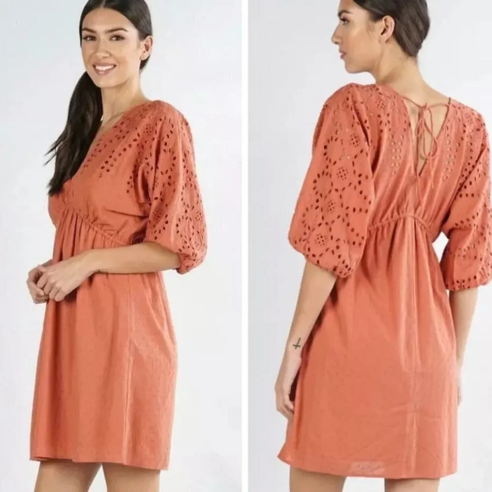 NWT Terracotta Love Stitch Eyelet Dolman Sleeve Dress Size Small